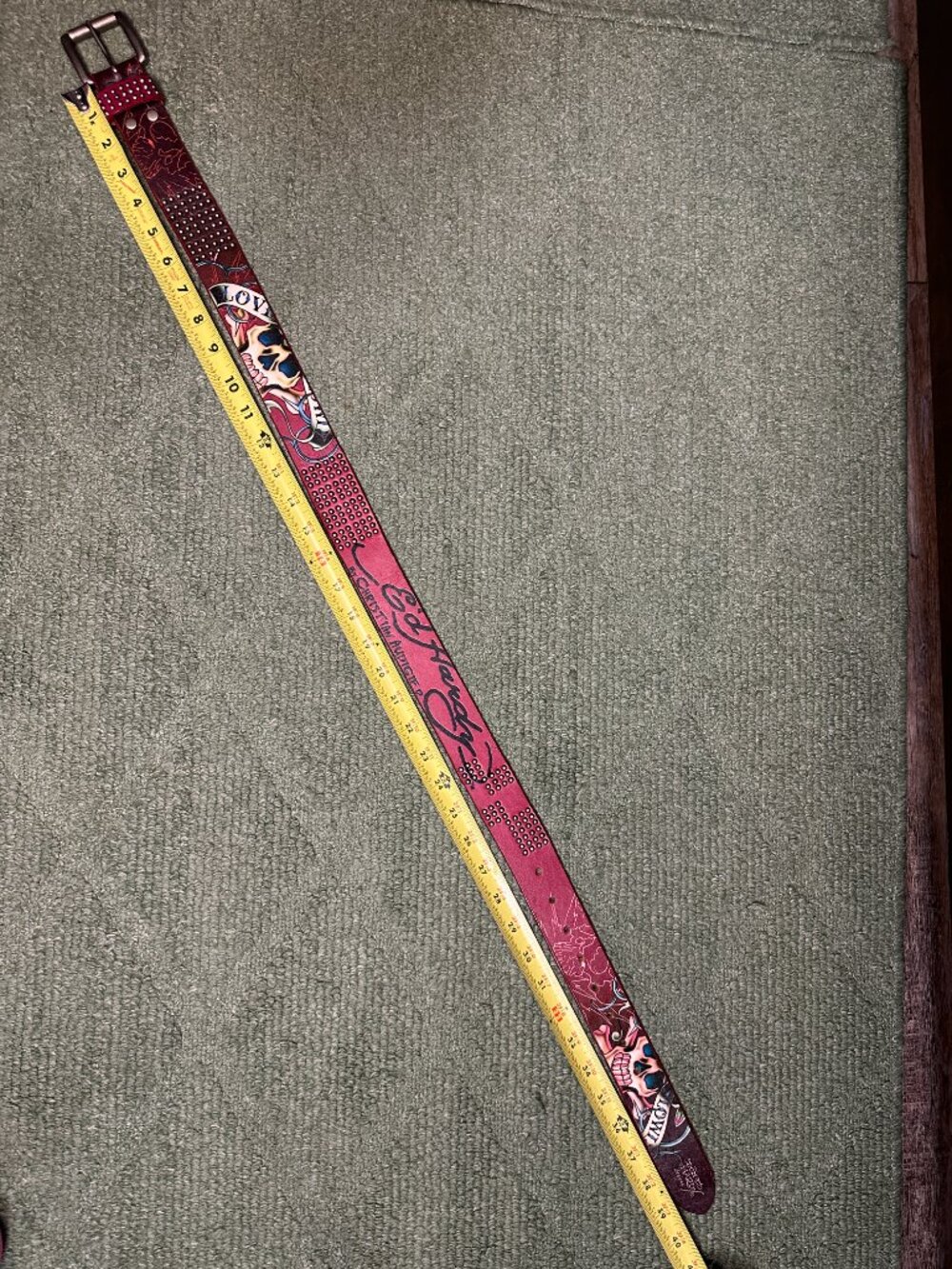 Vintage Ed Hardy Red Leather Skull Belt